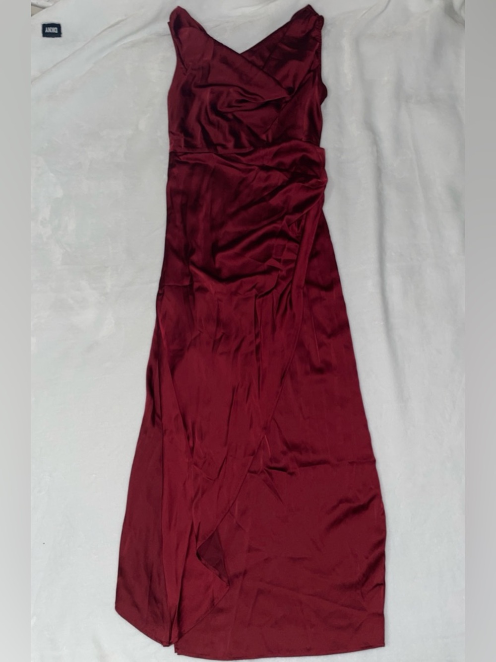 PrettyLittleThing Red Burgundy Satin V-Neck Maxi Dress Cowl Zipper Wedding Guest